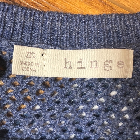 Hinge Blue White Sleeveless Open Weave Top M - Picture 4 of 5